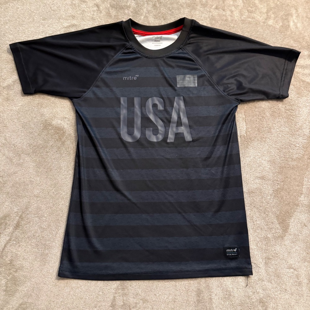Mitre Kids USA Soccer Jersey Black Grey Striped Training Shirt BC11916-UBS M